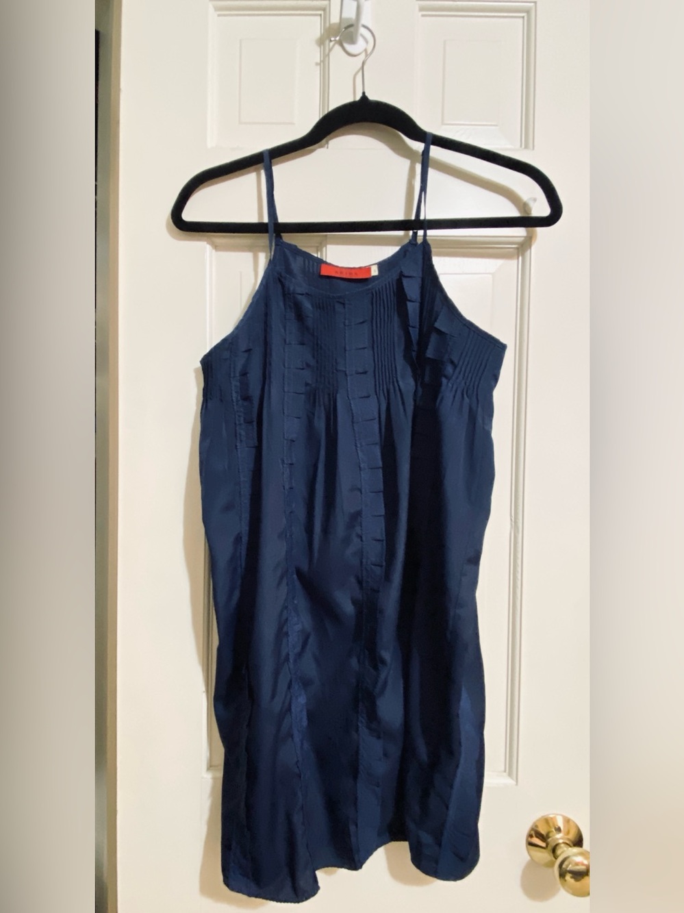 AKIRA Navy Pintuck Spaghetti-Strap dress